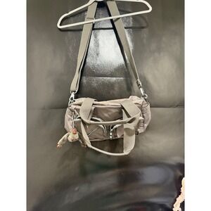 Kipling Defea Grey Crinkle Nylon Handbag Crossbody Bag with Monkey Keychain